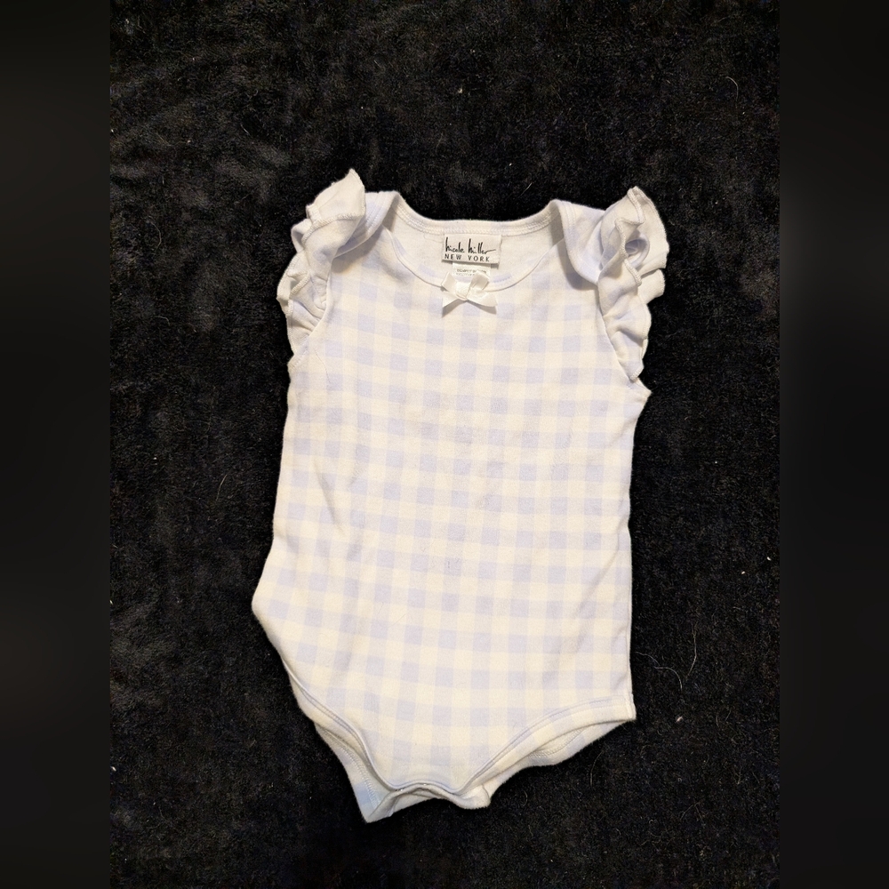 8 for $12 / Nicole Miller White and Light Blue Checkered Bodysuit